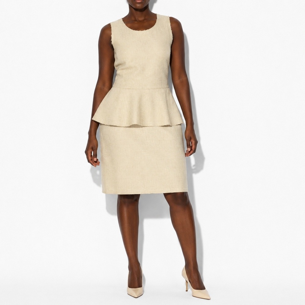 Banana Republic Linen Peplum Dress Womens 12 Oatmeal Beige Sleeveless Office Raw